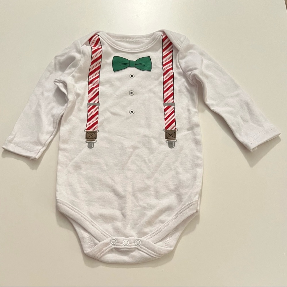 COPY - Size 3-6 M months Christmas onesie baby infant candy cane stripes suspen…